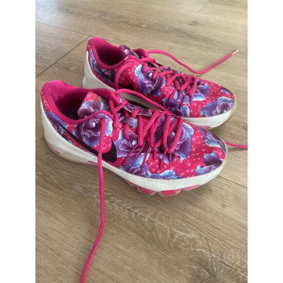 Nike basketball sneaker KD 8 Aunt Pearl size Y5 W6.5 pink floral limited edition - Picture 3 of 7